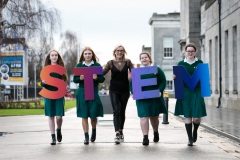 Gillian Keating, Co-founder of I Wish STEM is pictured with Eanna Ferguson, Kim Connolly, Caoimhe Totterdell, Siofra Drohan all from Holy Child School, Kiliney, Co. Dublin at the I Wish STEM showcase at the RDS Dublin which will see 3,000 transition year girls experience science, technology, engineering and maths (STEM) hearing from female role models in STEM and visiting a STEM industry showcase, entrepreneurs zone and teacher zone for teachers. The event has already rolled out in Cork where 2000 transition year girls attended.Picture by Shane O'Neill, SON Photographic