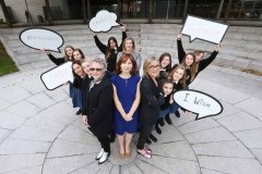 NO REPRO FEE 06/10/2016. Pictured are (LtoR)  IWish founders Caroline O'Driscoll, Ruth Buckley and Gillian Keating with students from St Finians C.C Swords at the launch of the IWish-the STEM event for girls-in Dublin. IWish is an initiative to inspire and encourage young women to pursue careers in STEM, which is going nationwide in 2017 with events in Cork City Hall 9 and 10th February and in the RDS Dublin on 13 and 14 February.  Schools. Photography: Sasko Lazarov/Photocall Ireland